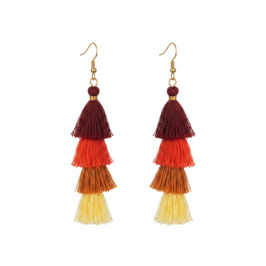 Red Ombre Tiered Tassel Earrings