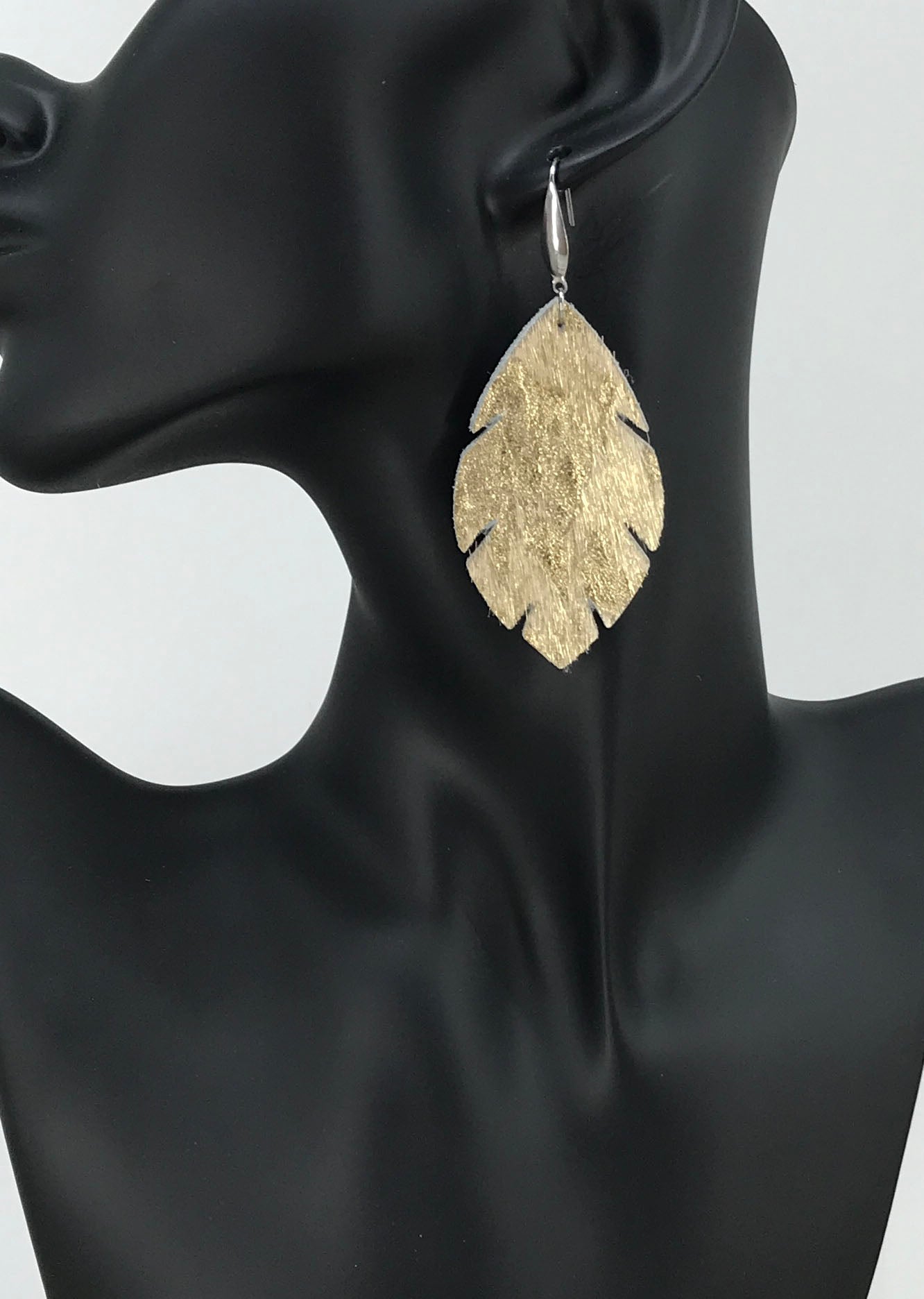 Hair On Metallic Gold Leather Earrings - E19-1552