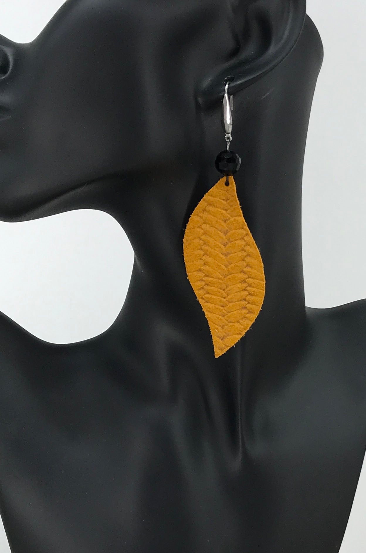 Mustard Braided Fishtail Leather Earrings - E19-1553