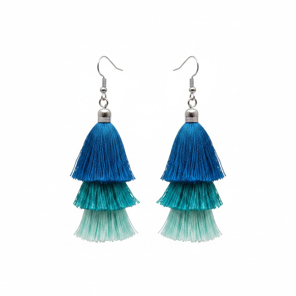 Blue Ombre Tiered Tassel Earrings