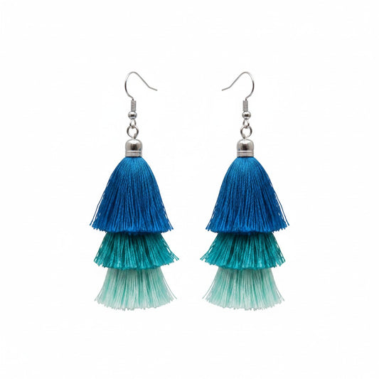 Blue Ombre Tiered Tassel Earrings
