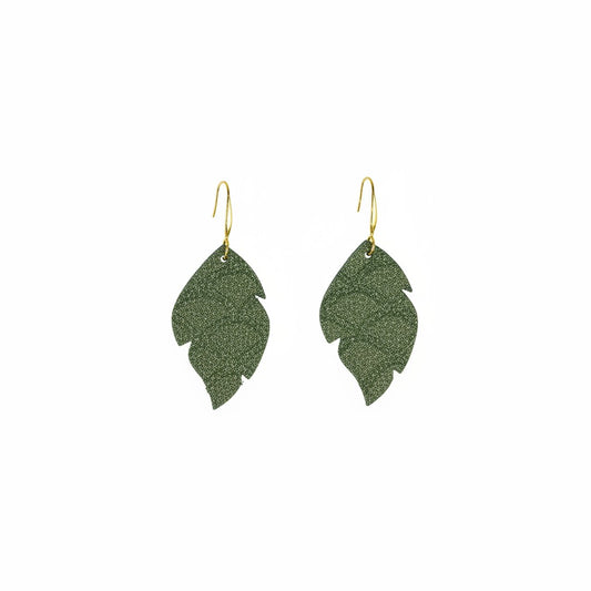 Metallic Olive Green Snake Leather Earrings