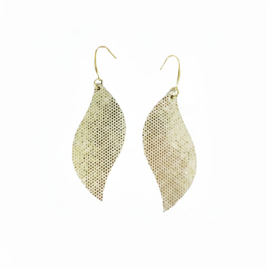 Golden Glitter Curved Leaf Leather Earrings