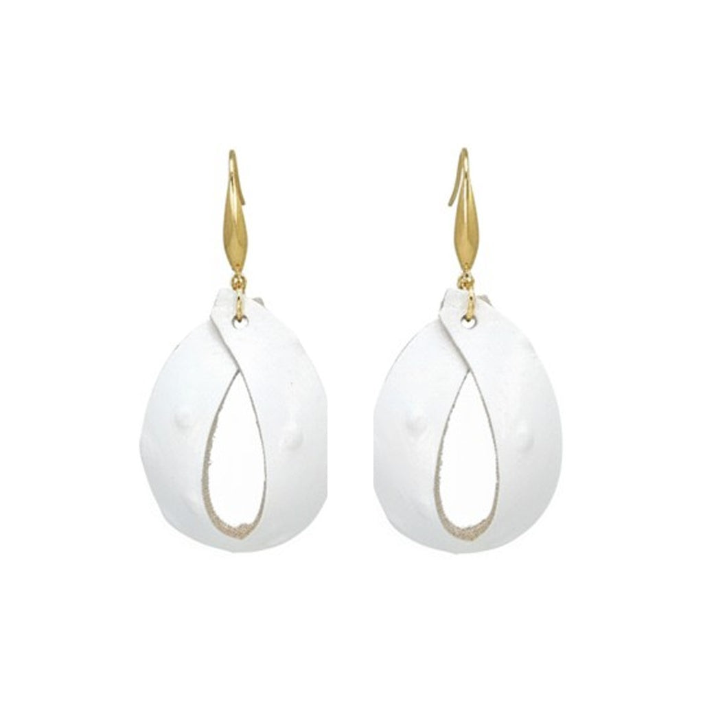 Bright White Ostrich Open Teardrop Leather Earrings