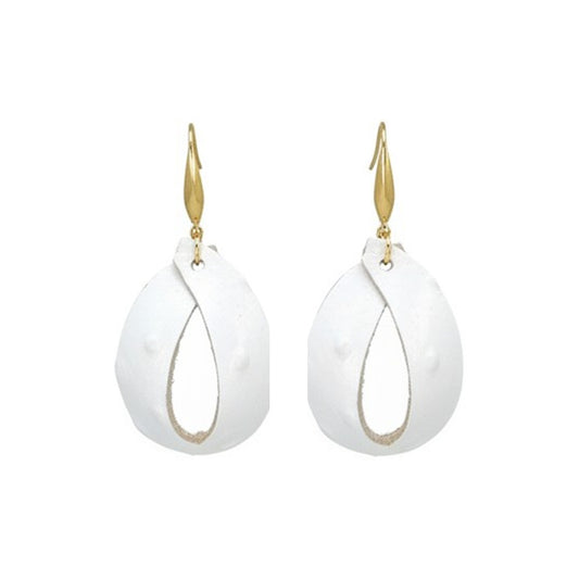 Bright White Ostrich Open Teardrop Leather Earrings