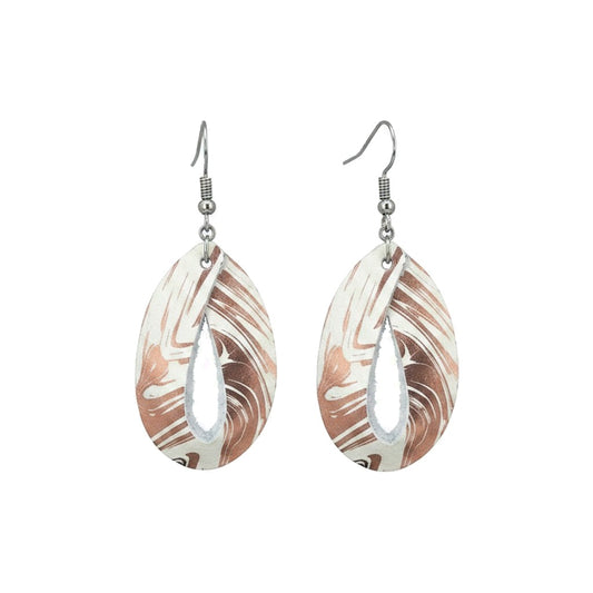 Root Beer Marble Open Teardrop Leather Earrings