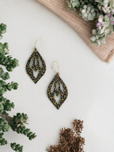Load image into Gallery viewer, Victorian Black &amp; Gold Faux Leather Earrings - E19-1578