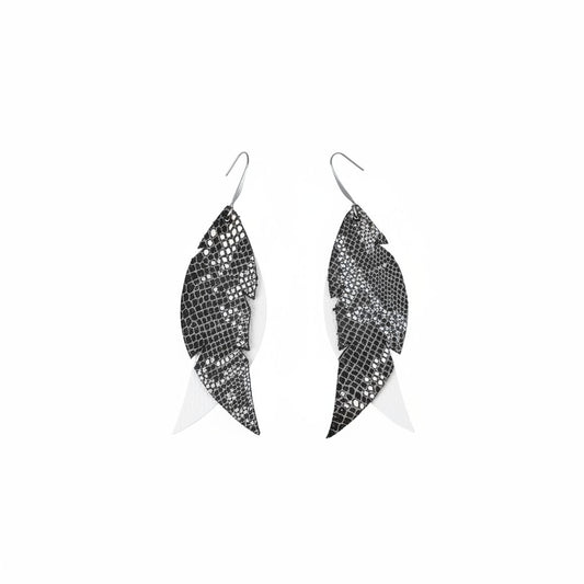 White and Brown Frosted Snake Leather Earrings
