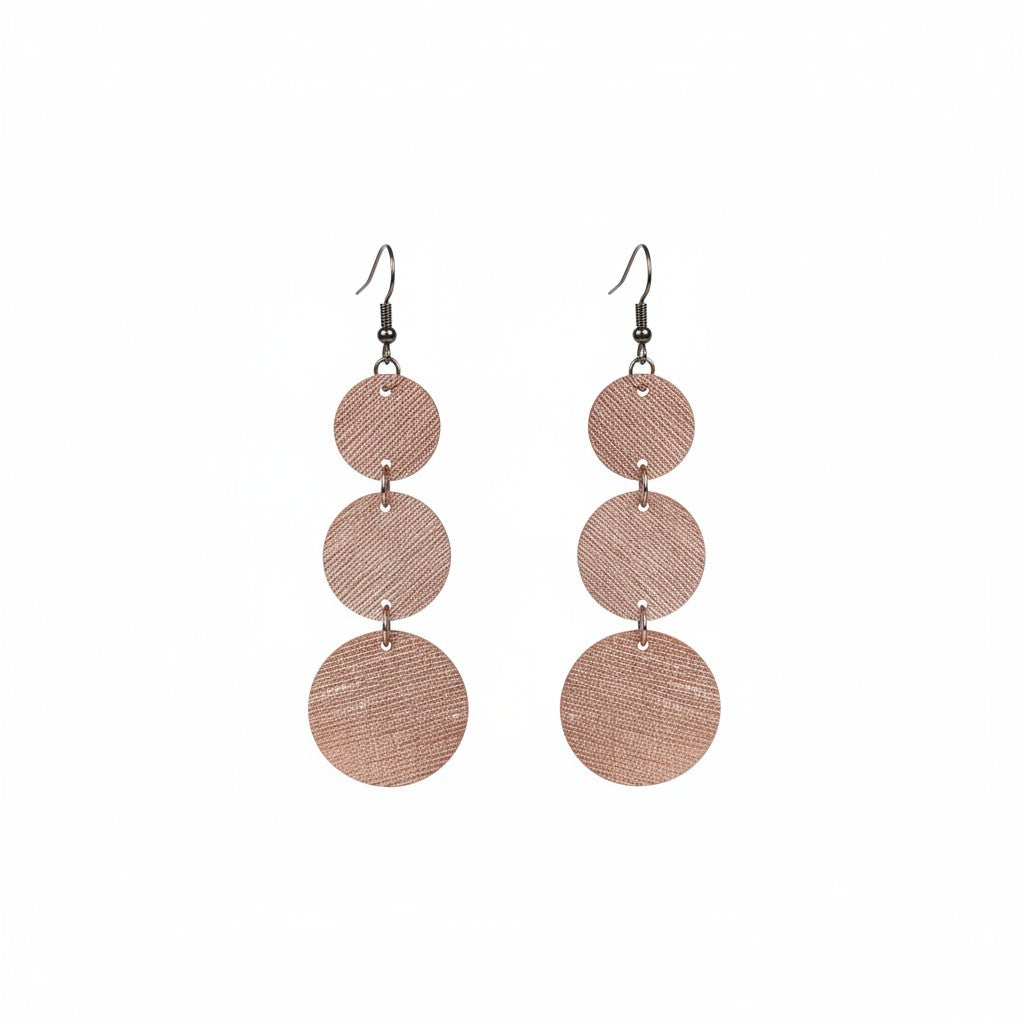 Rose Gold Saffiano Triple Circle Leather Earrings