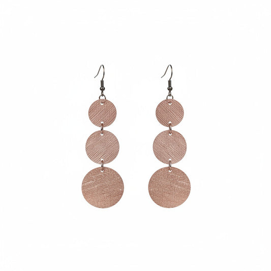 Rose Gold Saffiano Triple Circle Leather Earrings