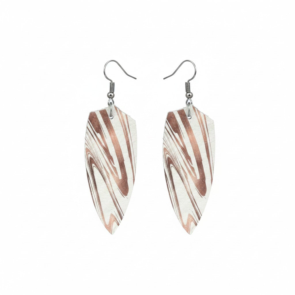 Root Beer Marble Angled Leaf Leather Earrings