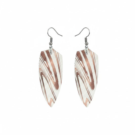 Root Beer Marble Angled Leaf Leather Earrings