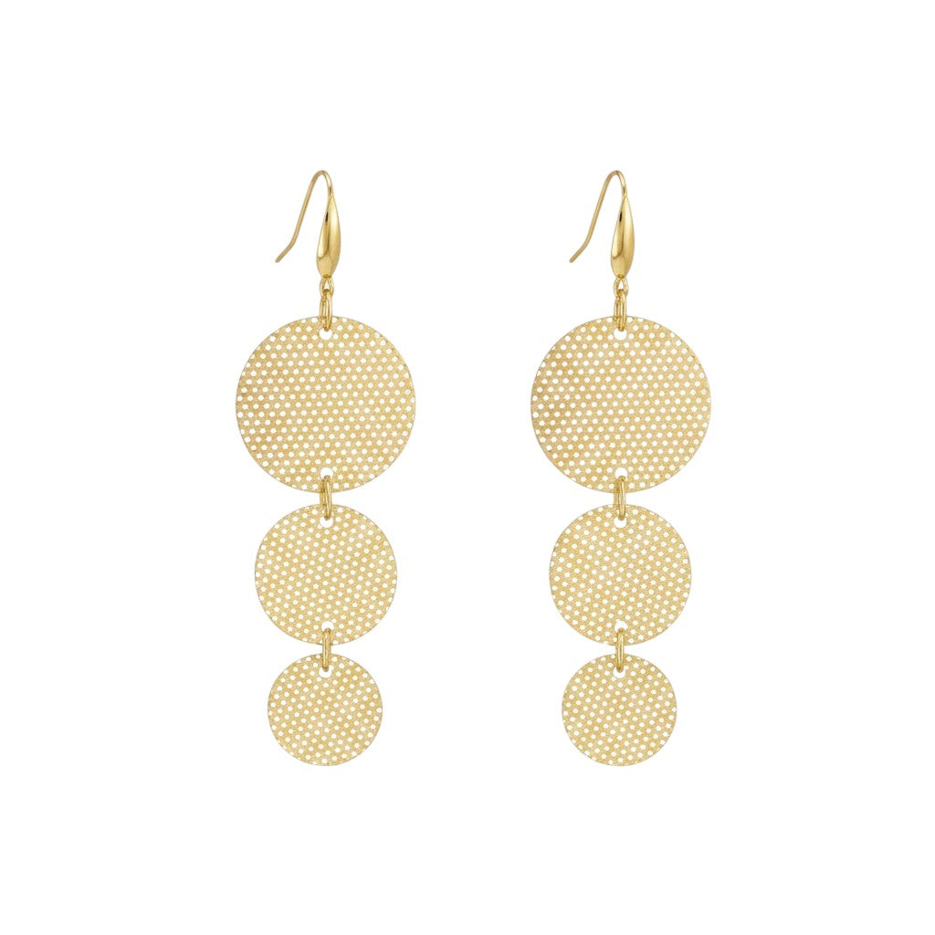 Golden Metallic Glitter Triple Circle Leather Earrings