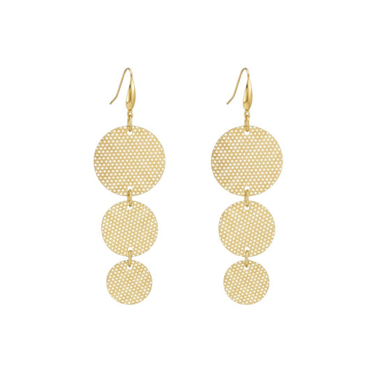 Golden Metallic Glitter Triple Circle Leather Earrings