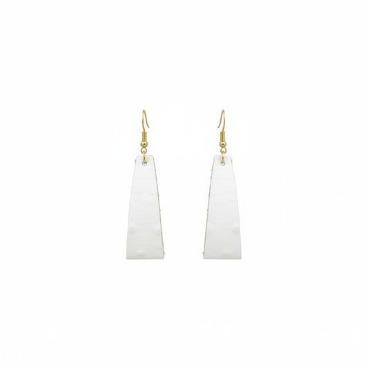 Bright White Ostrich Tapered Bar Leather Earrings