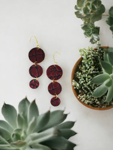 Dark Red Cranberry Leather Earrings - E19-1591