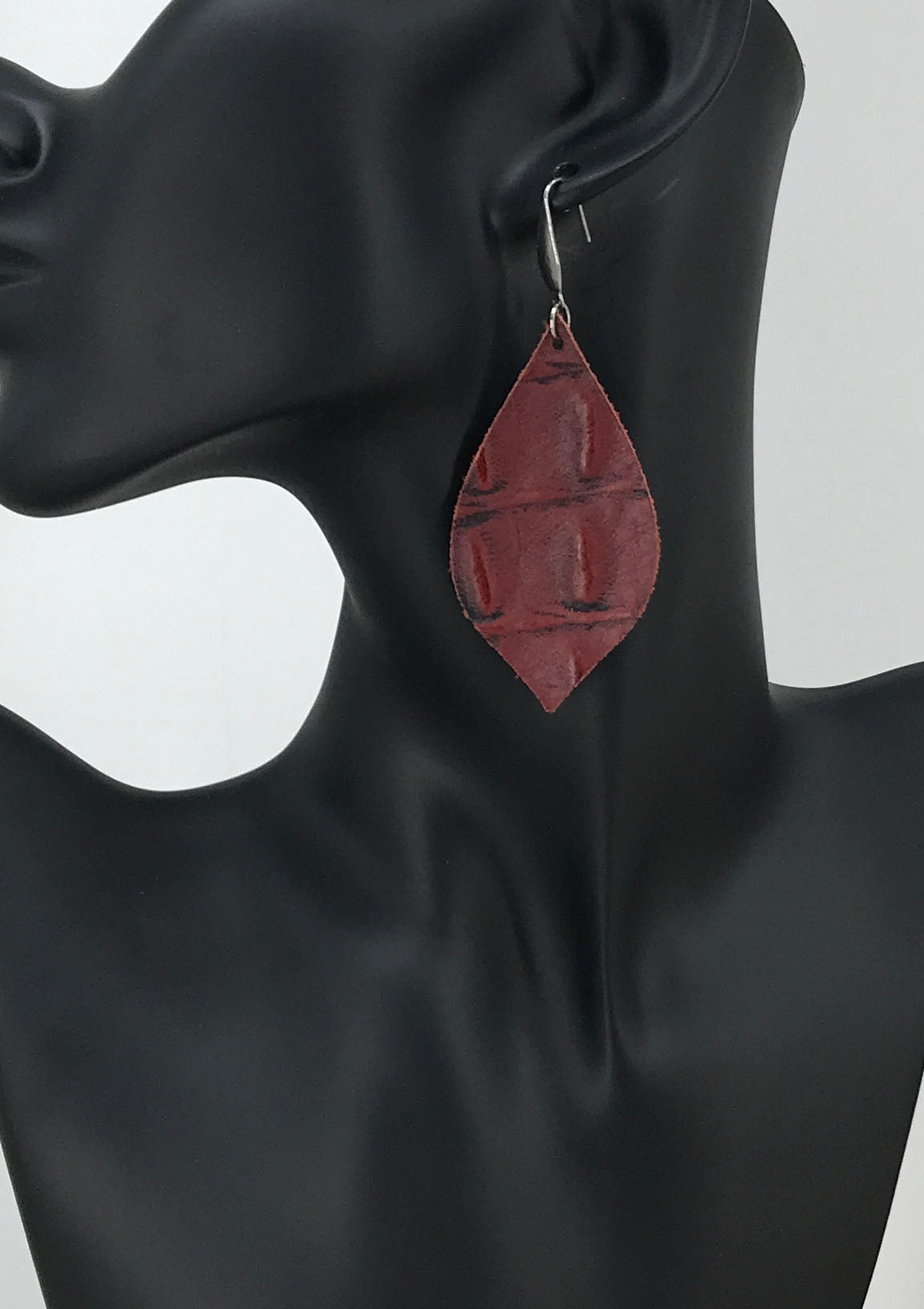 Dark Red Cranberry Genuine Leather Earrings - E19-1592