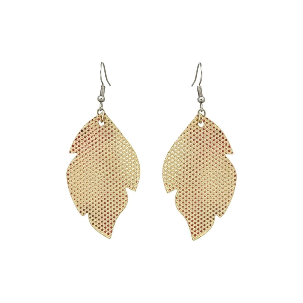 Golden Metallic Glitter Petite Leaf Leather Earrings