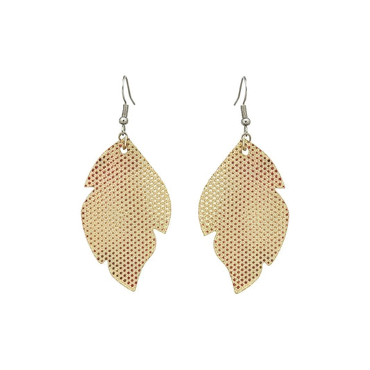 Golden Metallic Glitter Petite Leaf Leather Earrings