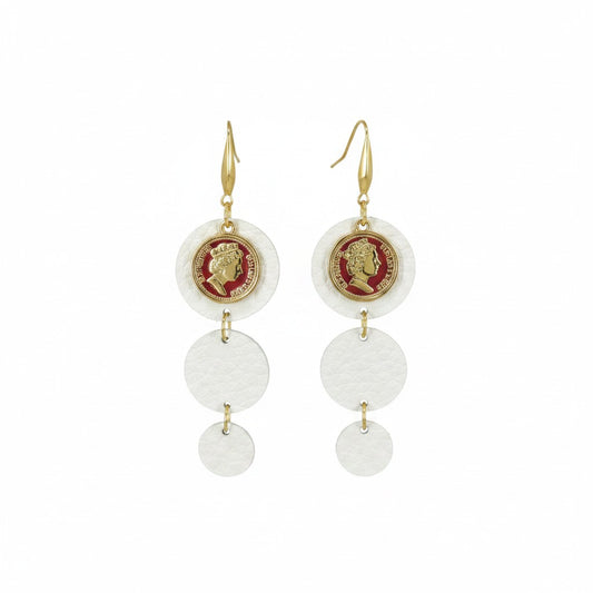 White Coin Snake Leather Earrings