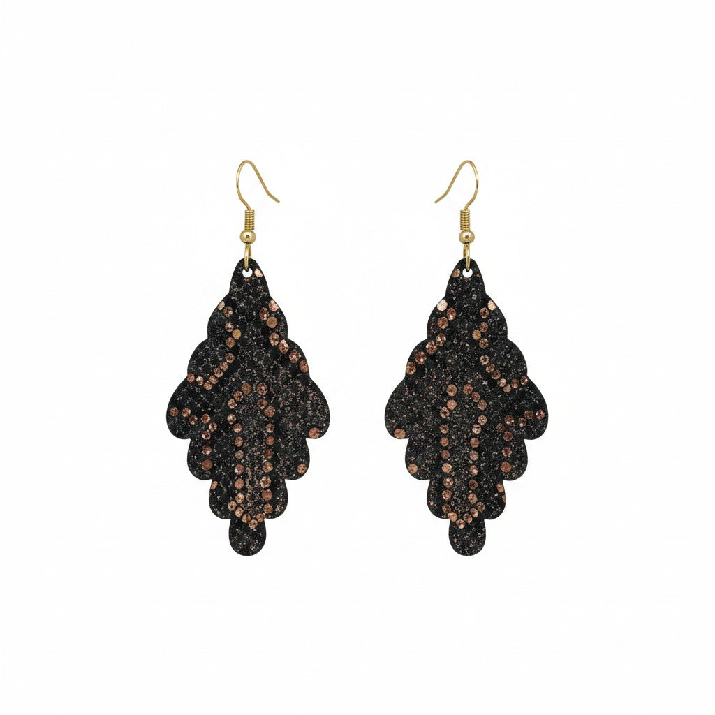 Rose Dust Sunset Scalloped Leaf Leather Earrings