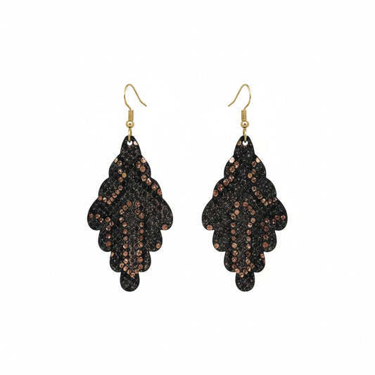 Rose Dust Sunset Scalloped Leaf Leather Earrings