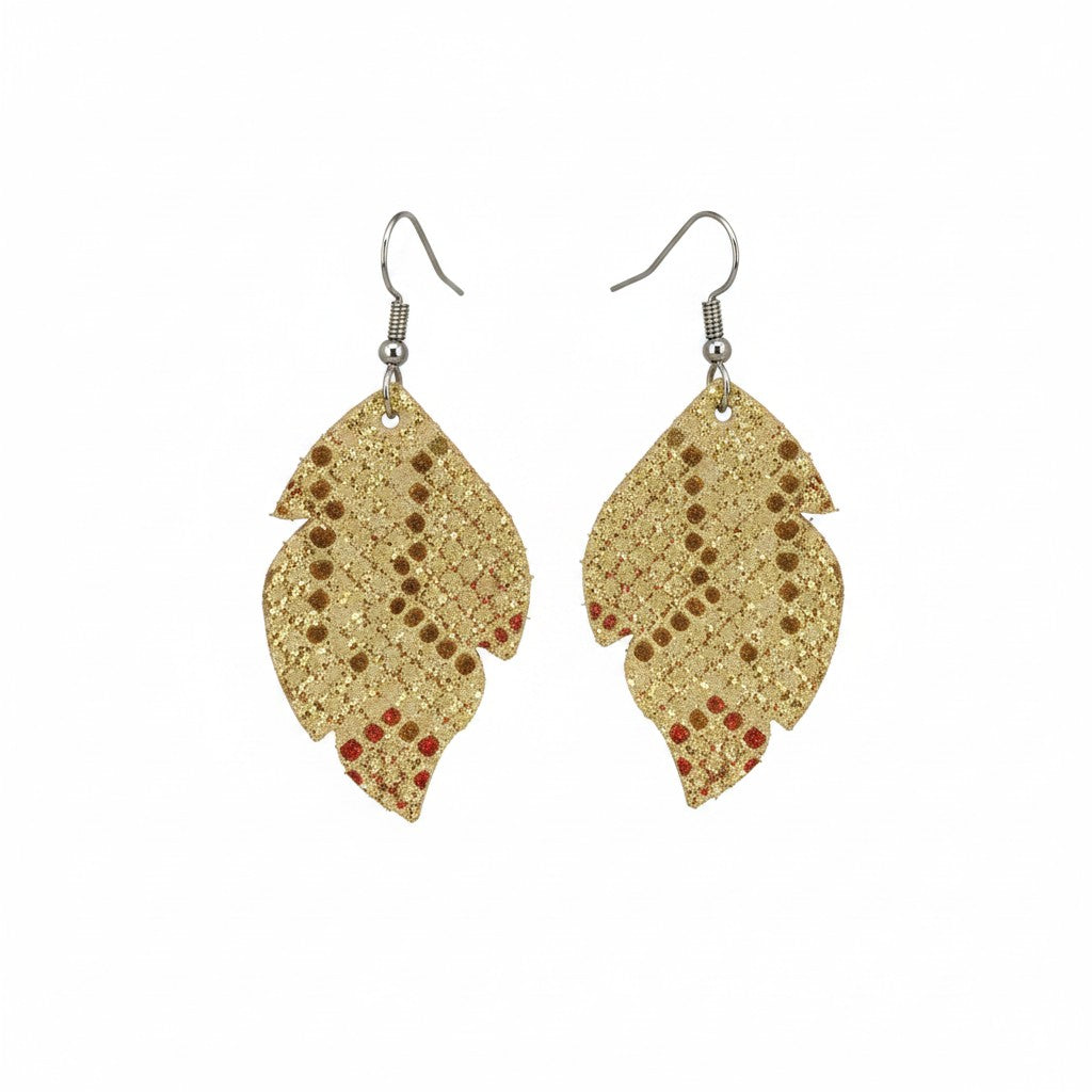 Mystic Gold Cut Leaf Leather Earrings