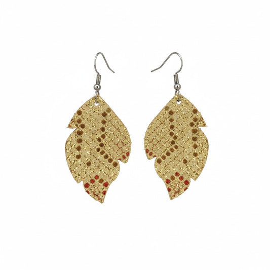 Mystic Gold Cut Leaf Leather Earrings