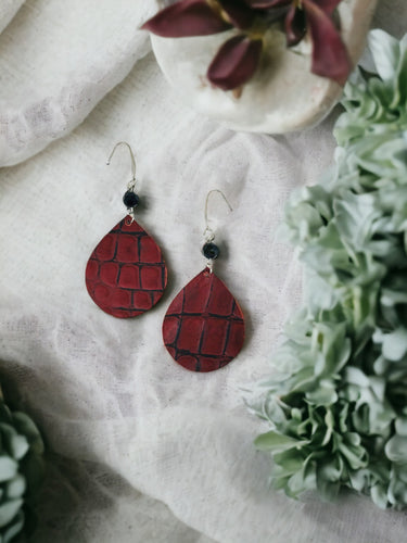 Dark Red Cranberry Genuine Leather Earrings - E19-1601
