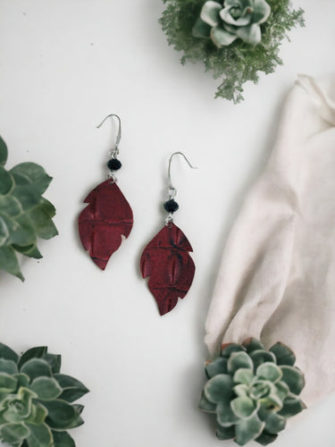 Dark Red Cranberry Leather Earrings - E19-1602