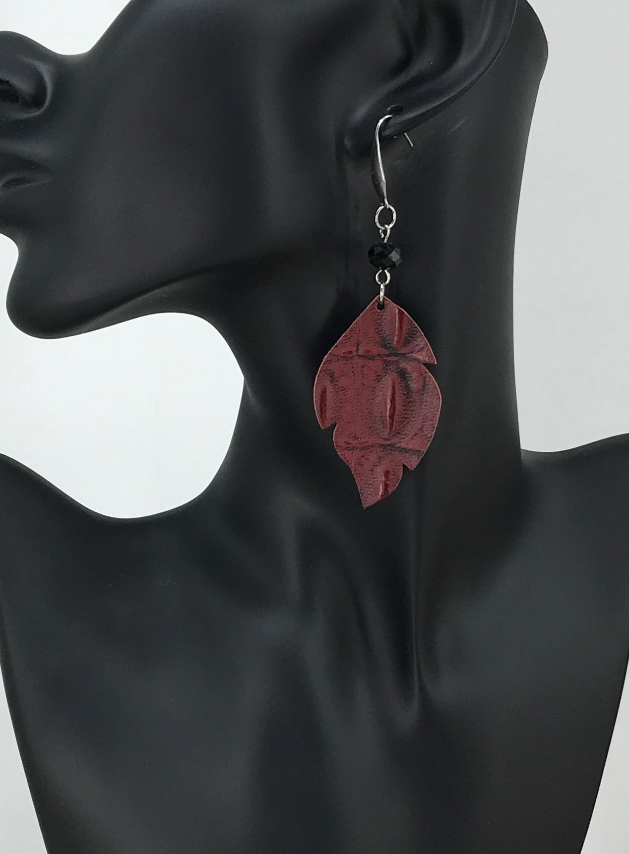 Dark Red Cranberry Leather Earrings - E19-1602