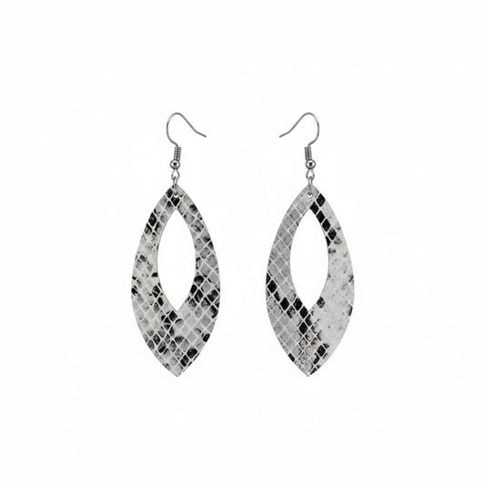 Black White and Gray Snake Cutout Leather Earrings