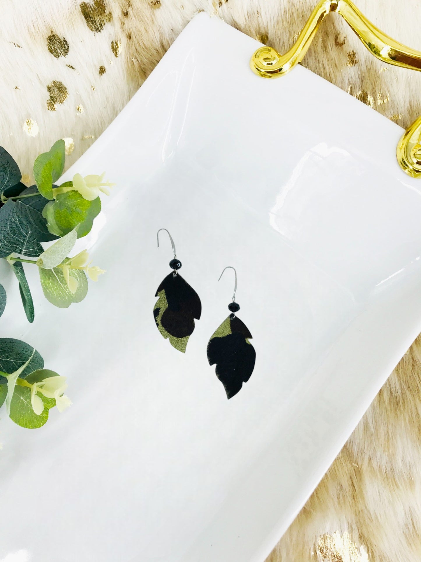 Hair On Camo Leather Earrings - E19-1606