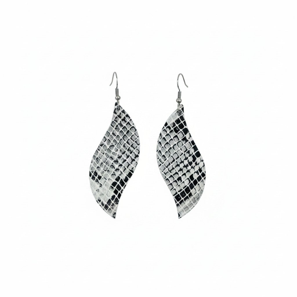 Black White and Gray Snake Leather Earrings