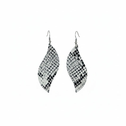 Black White and Gray Snake Leather Earrings