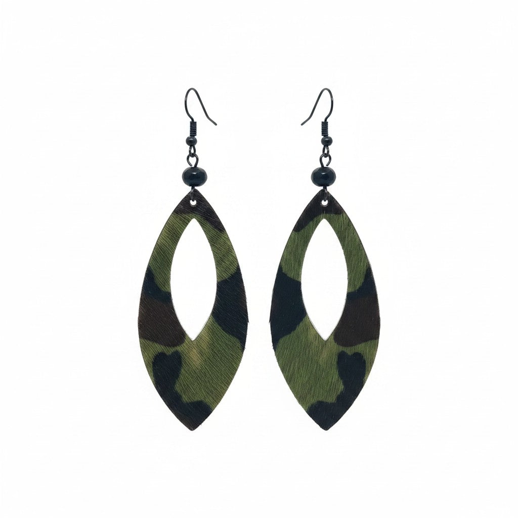 Evergreen Camo Open Marquise Earrings