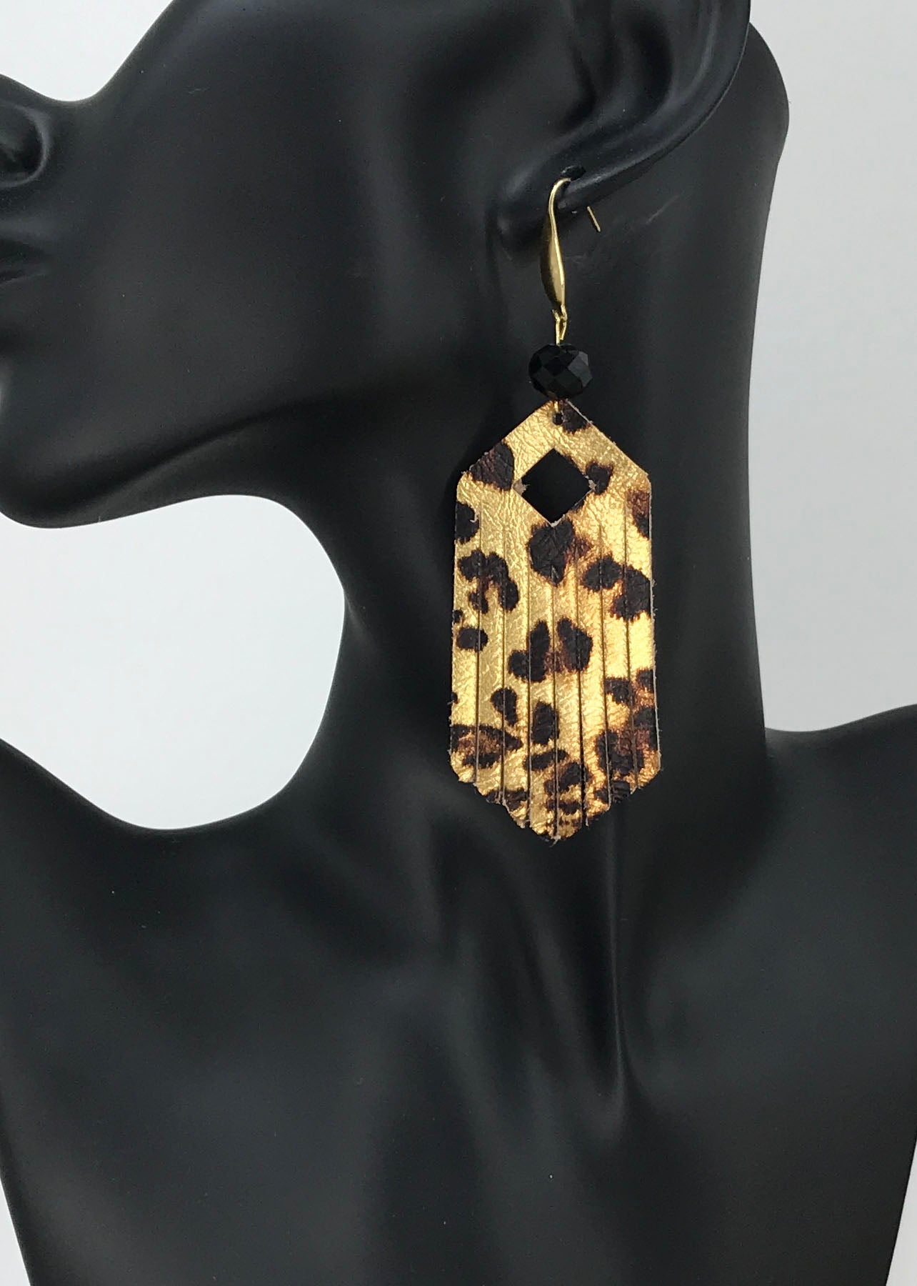 Gold Metallic Banana Leopard Leather Earrings - E19-1613