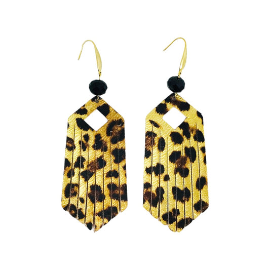 Golden Leopard Cutout Fringe Earrings