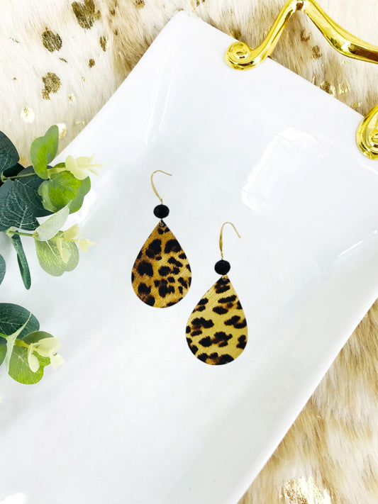 Gold Metallic Banana Leopard Leather Earrings - E19-1614