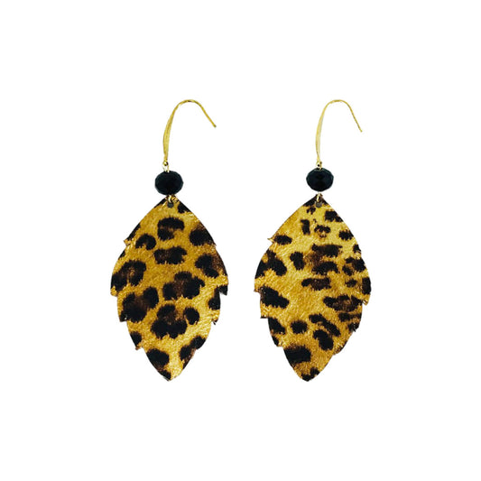 Golden Leopard Layered Leaf Earrings