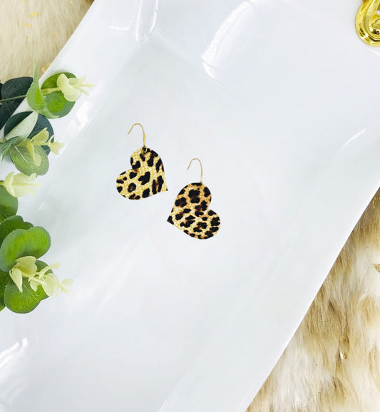 Leopard Cheetah Leather Heart Earrings - E19-1618