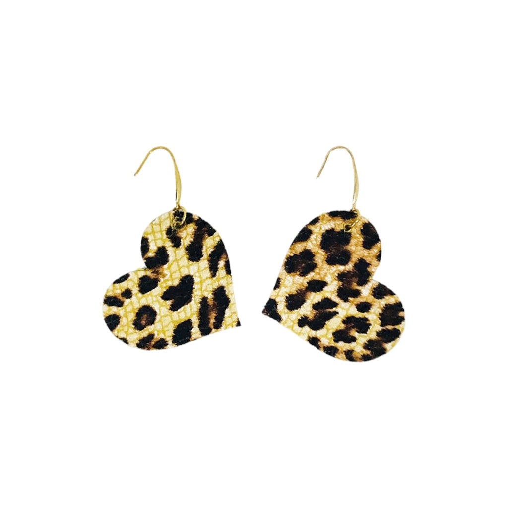 Banana Leopard Heart Drop Earrings