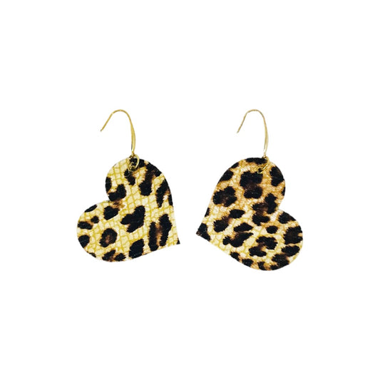 Banana Leopard Heart Drop Earrings