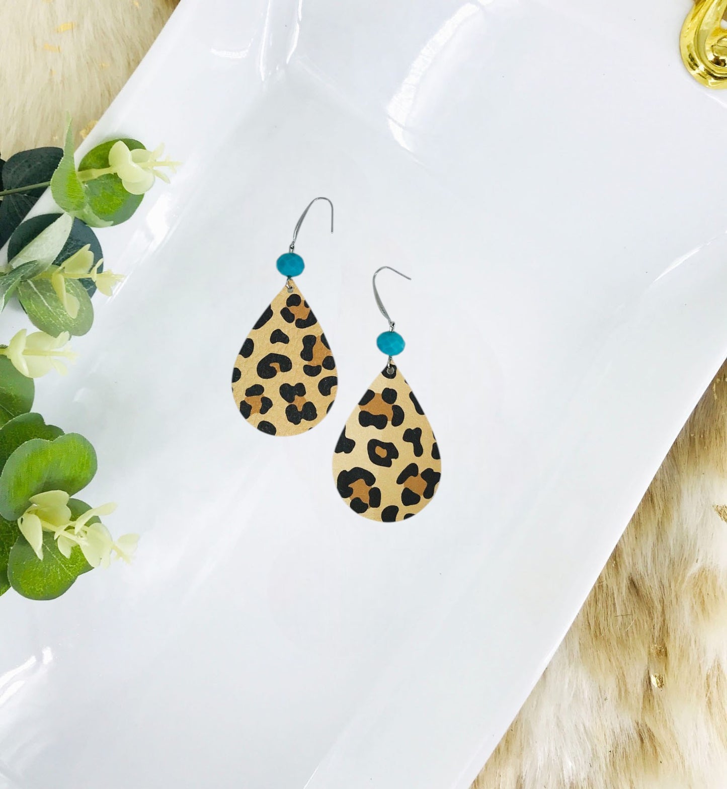 Caramel Cheetah Leather Earrings - E19-1621