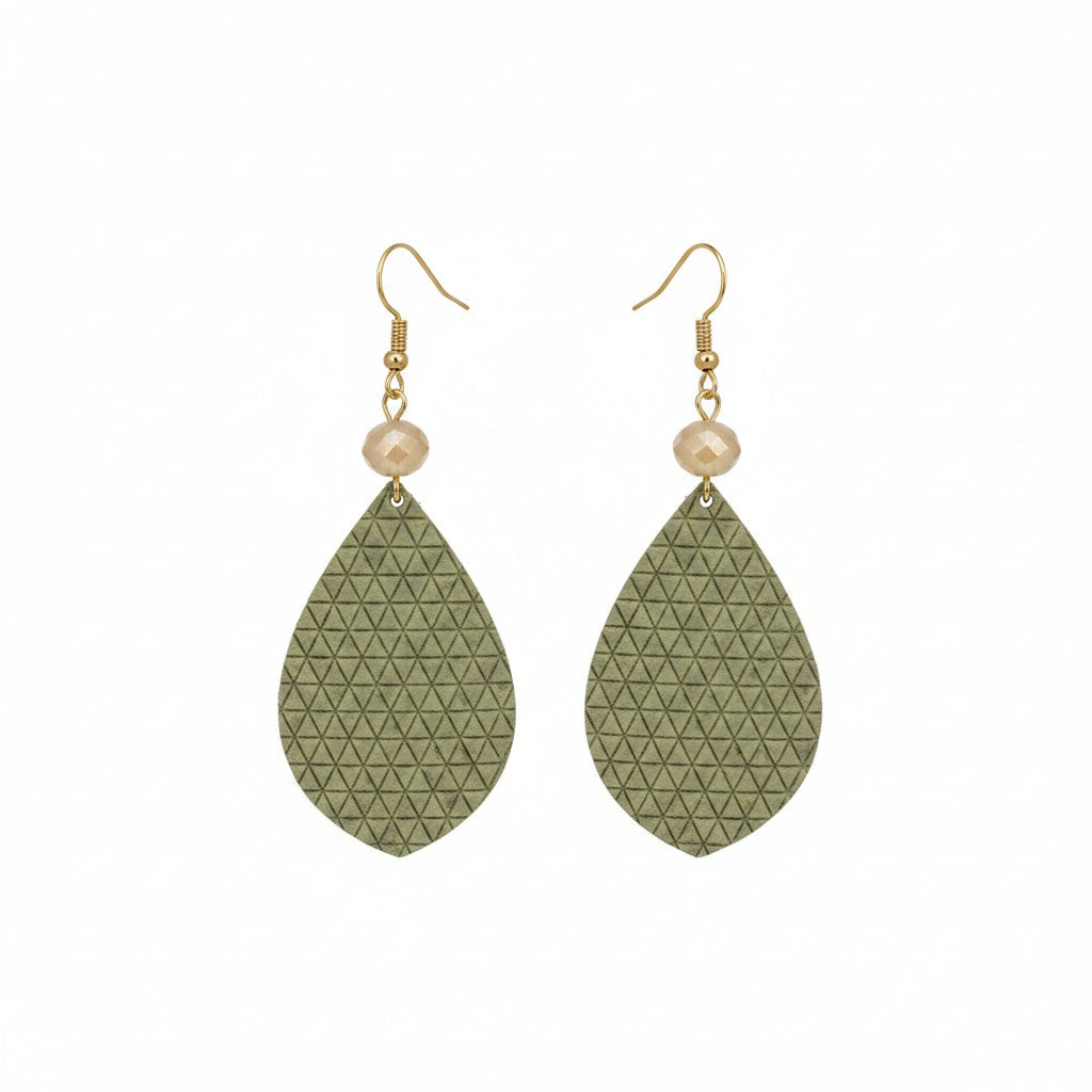 Olive Khaki Mini Triangle Teardrop Leather Earrings