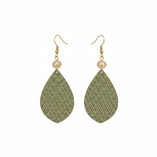 Olive Khaki Mini Triangle Teardrop Leather Earrings