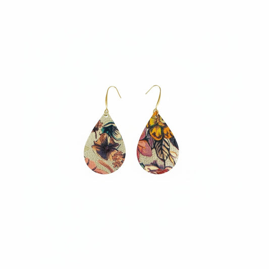 Sunny Day Bouquet Gold Teardrop Leather Earrings