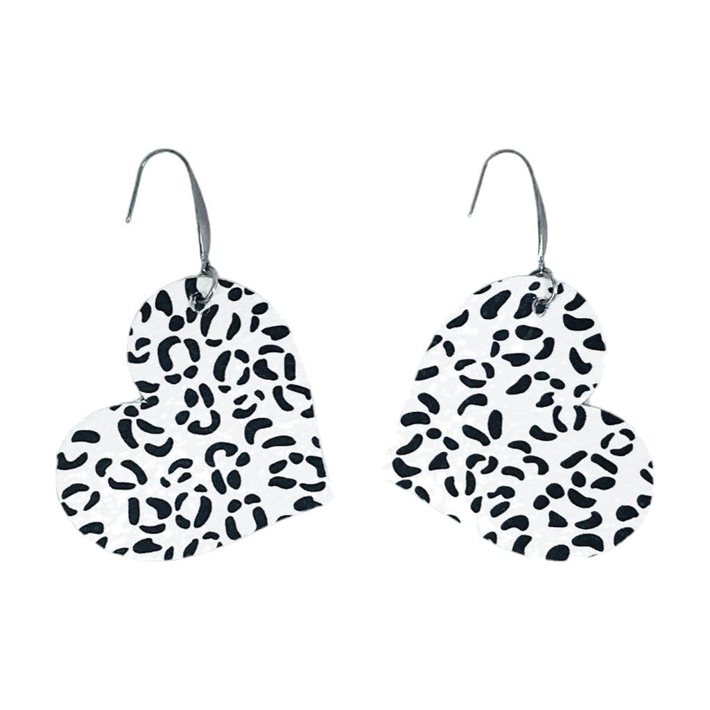 Tiny White Leopard Heart Earrings
