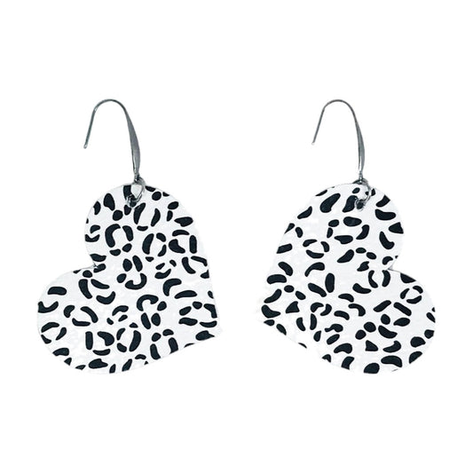 Tiny White Leopard Heart Earrings
