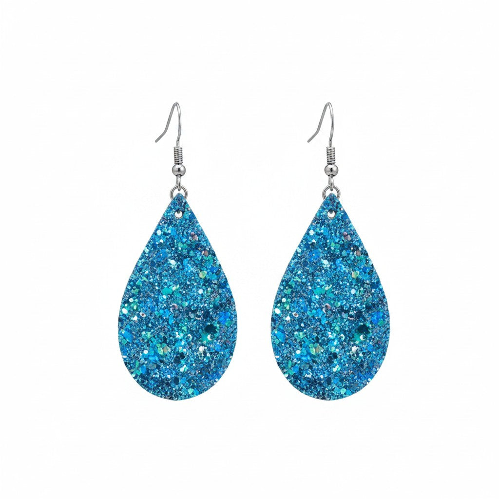 Blue Lagoon Glitter Teardrop Earrings